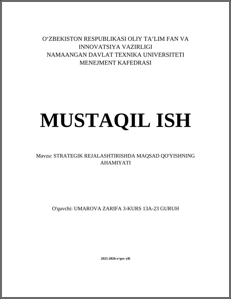 STRATEGIK REJALASHTIRISH 1