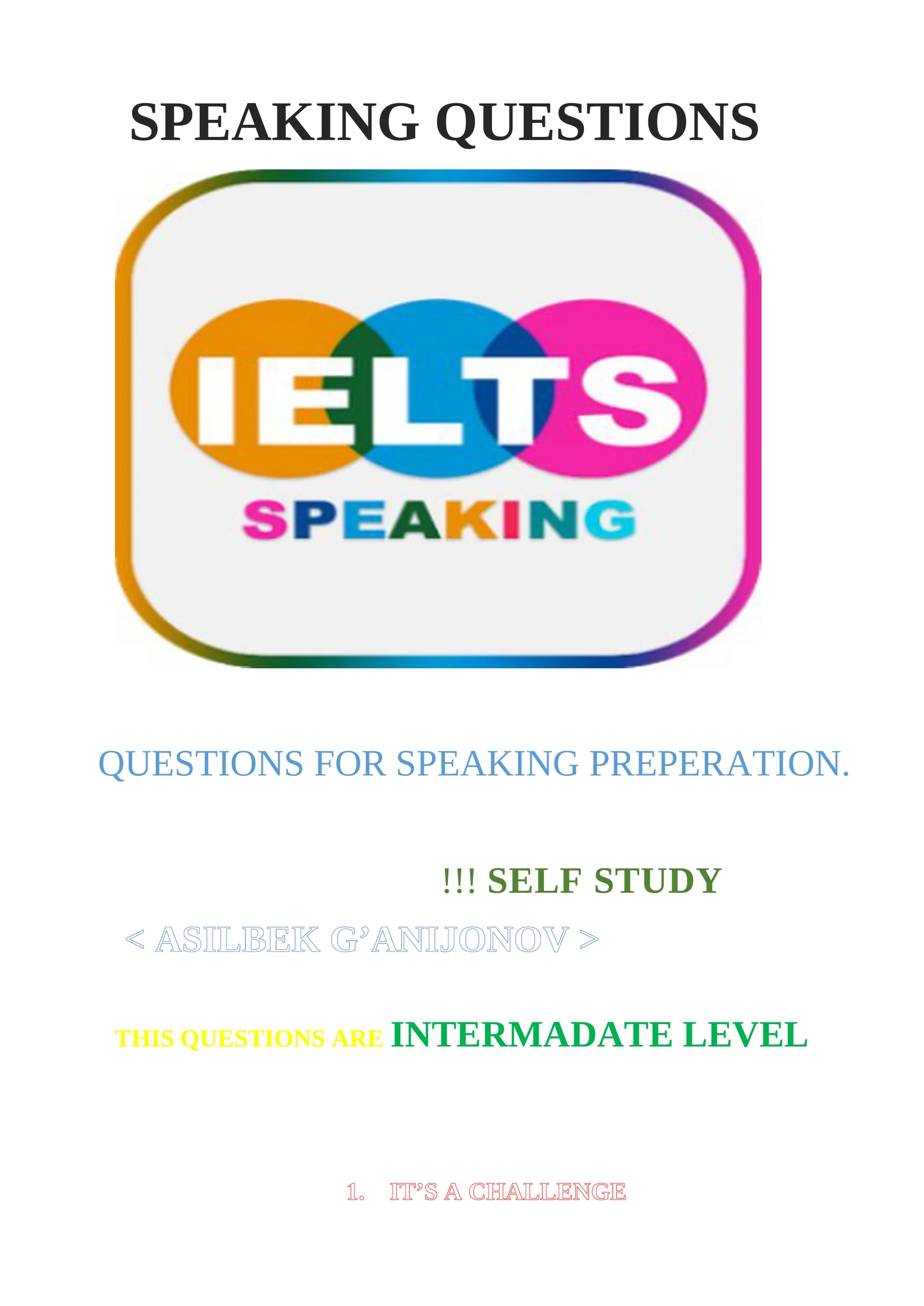 SPEAKING QUESTIONS 1