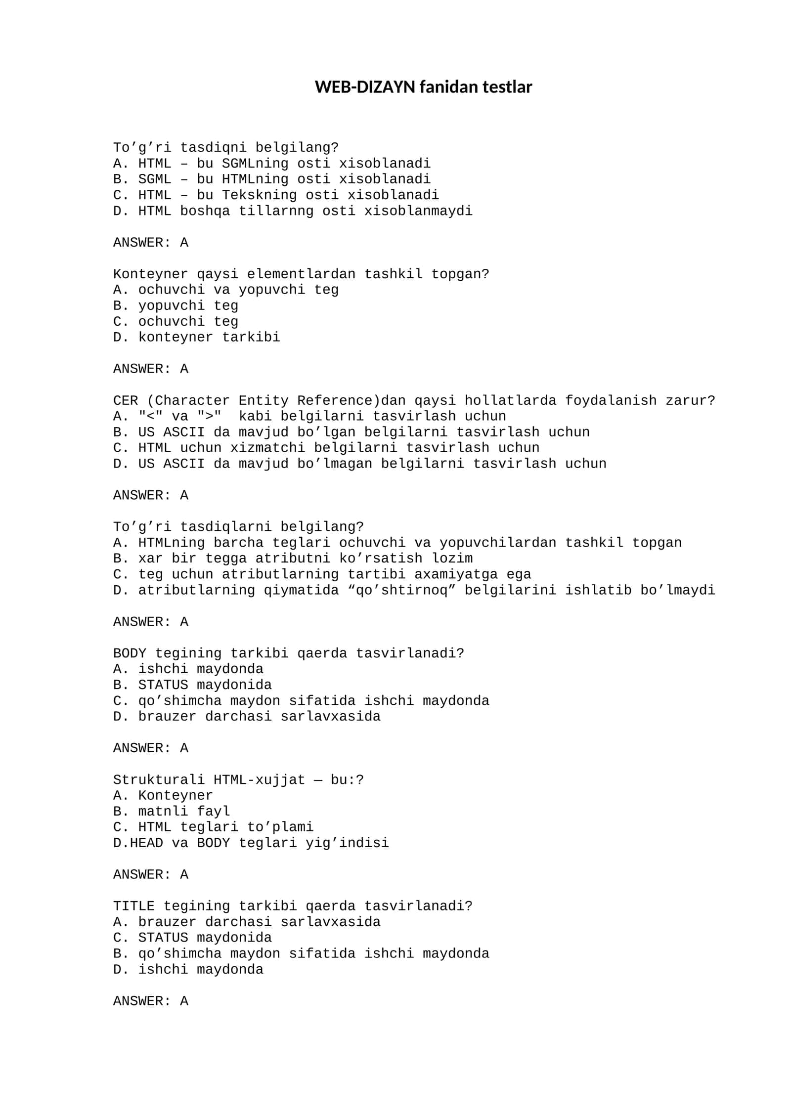 WEB-DIZAYN fanidan testlar 1