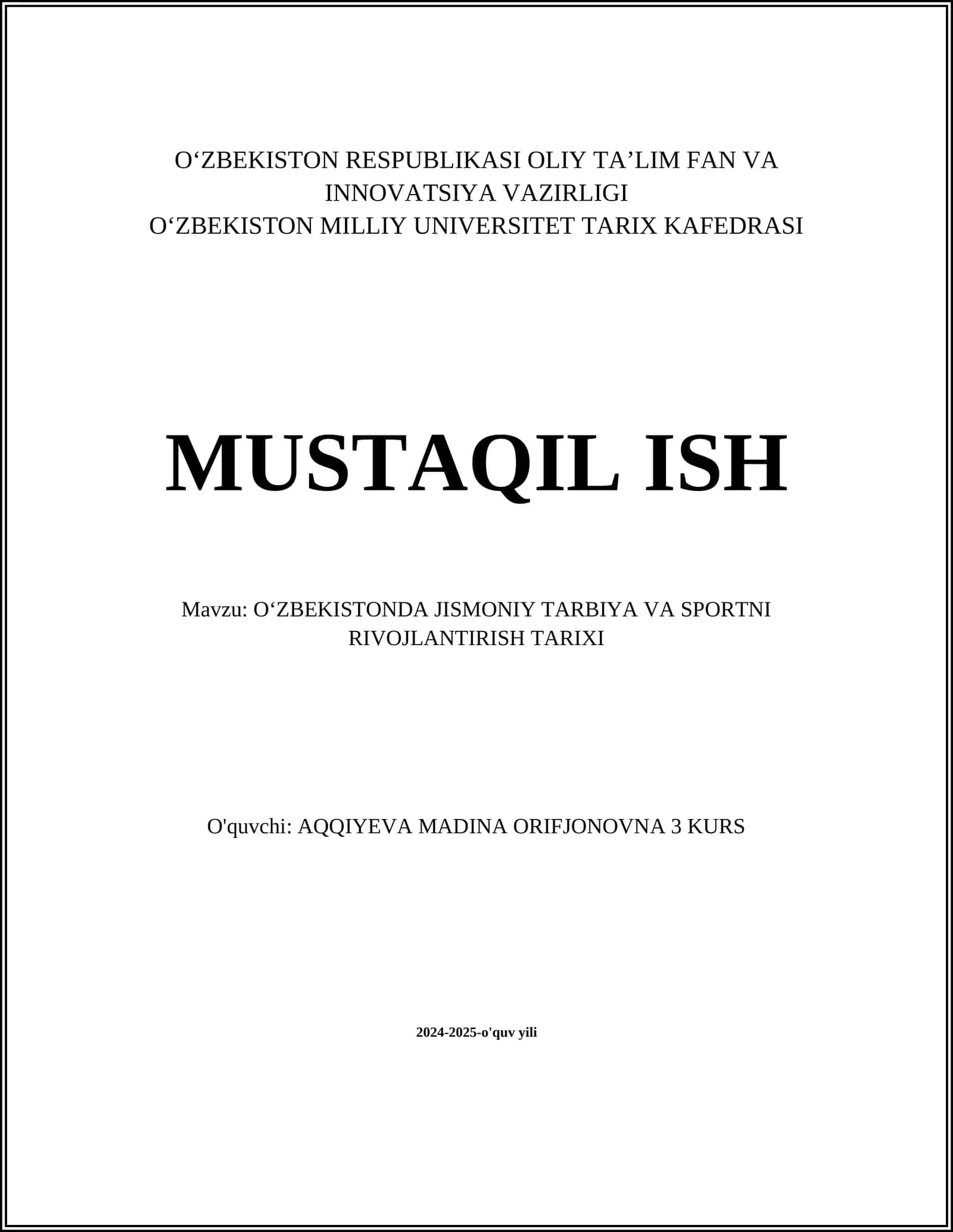 OʻZBEKISTONDA JISMONIY TARBIYA VA SPORTNI RIVOJLANTIRISH TARIXI 1
