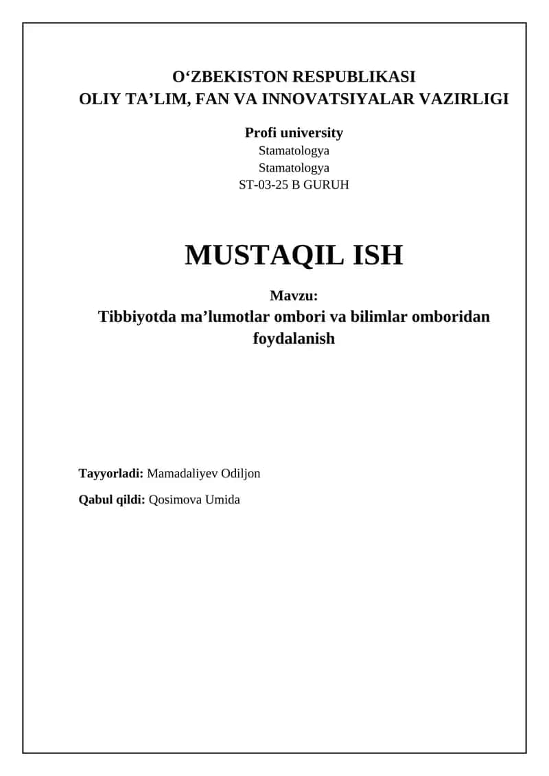 Tibbiyotda ma'lumotlar ombori va bilimlar omboridan foydalanish 1