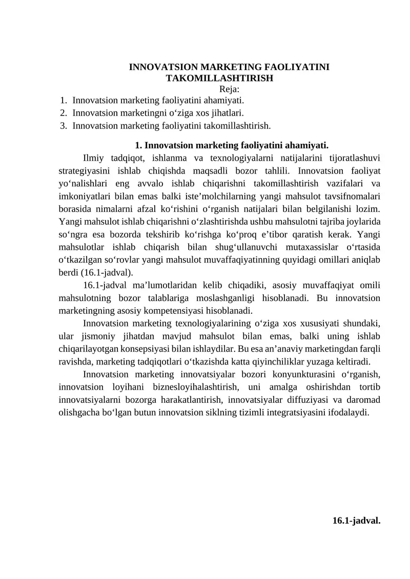 INNOVATSION MARKETING FAOLIYATINI TAKOMILLASHTIRISH 1