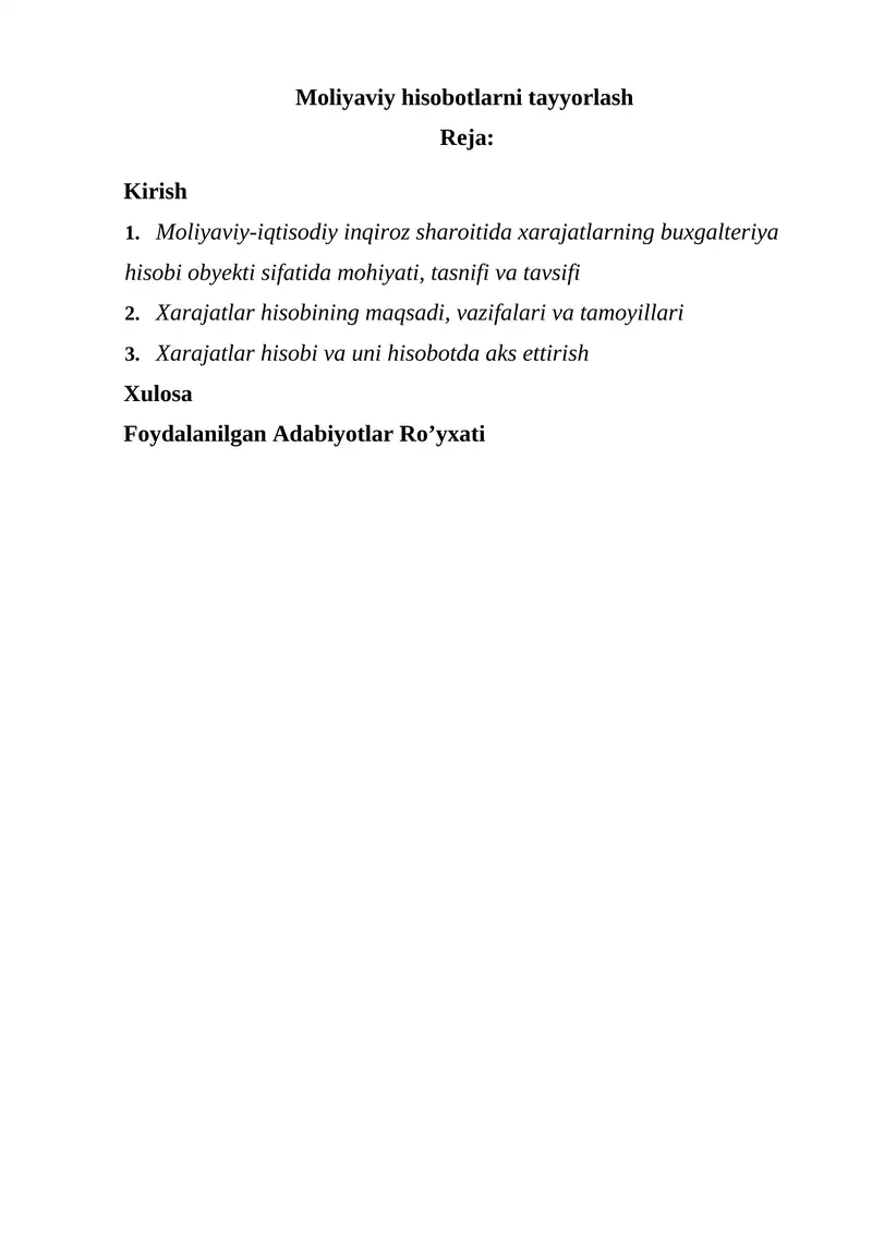 Moliyaviy-iqtisodiy inqiroz sharoitida xarajatlarning hisobi va auditini tashkil qilish 1