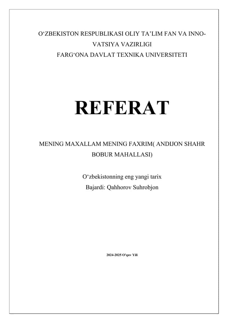 Bobur mahallasi tarixi 1