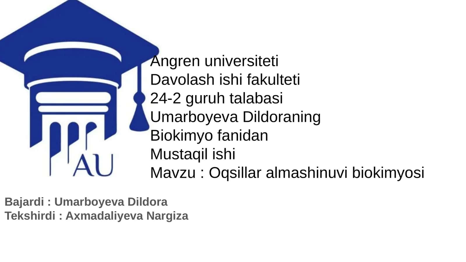 Oqsillar almashinuvi biokimyosi 1