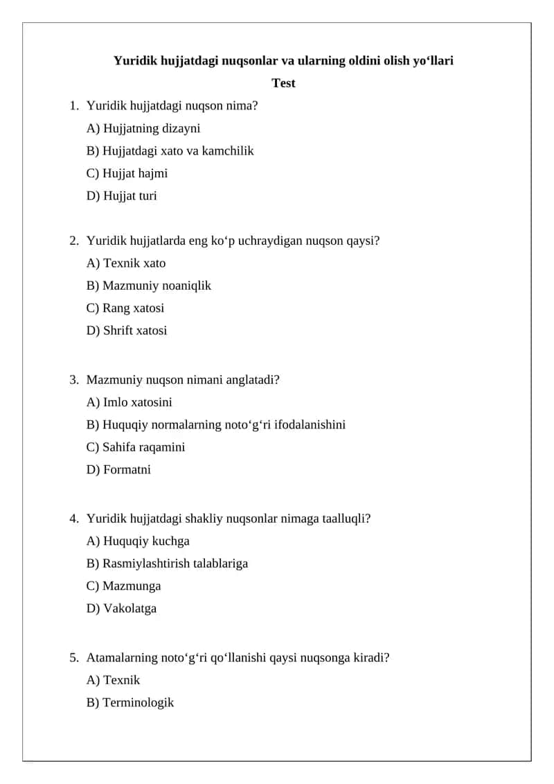 Yuridik hujjatdagi nuqsonlar va ularning oldini olish yo‘llari 1