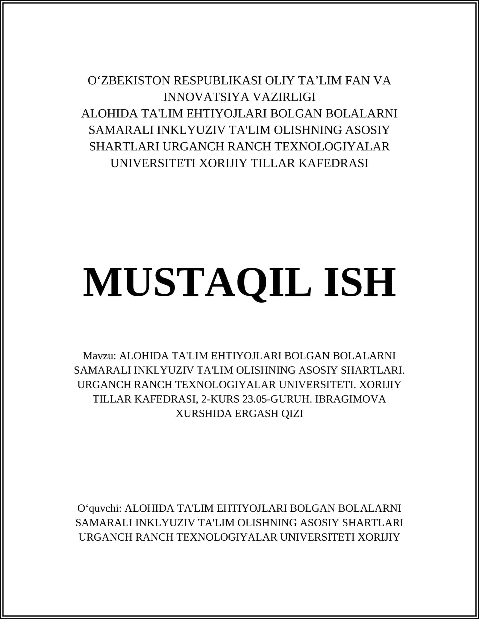Alohida ta'lim ehtiyojlari bolgan bolalarni samarali inklyuziv ta'lim olishning asosiy shartlari 1
