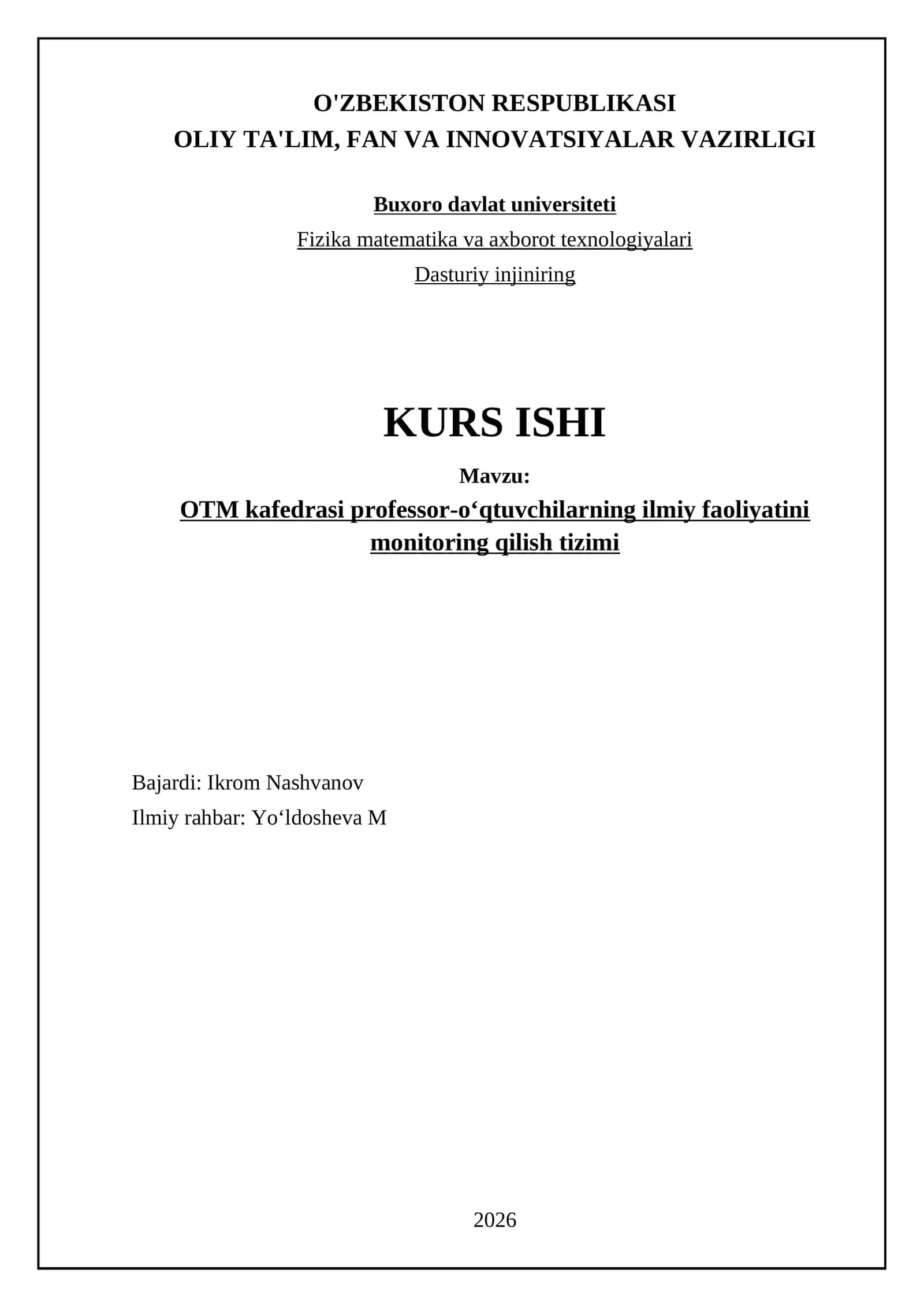 OTM kafedrasi professor-oʻqtuvchilarning ilmiy faoliyatini monitoring qilish tizimi 1