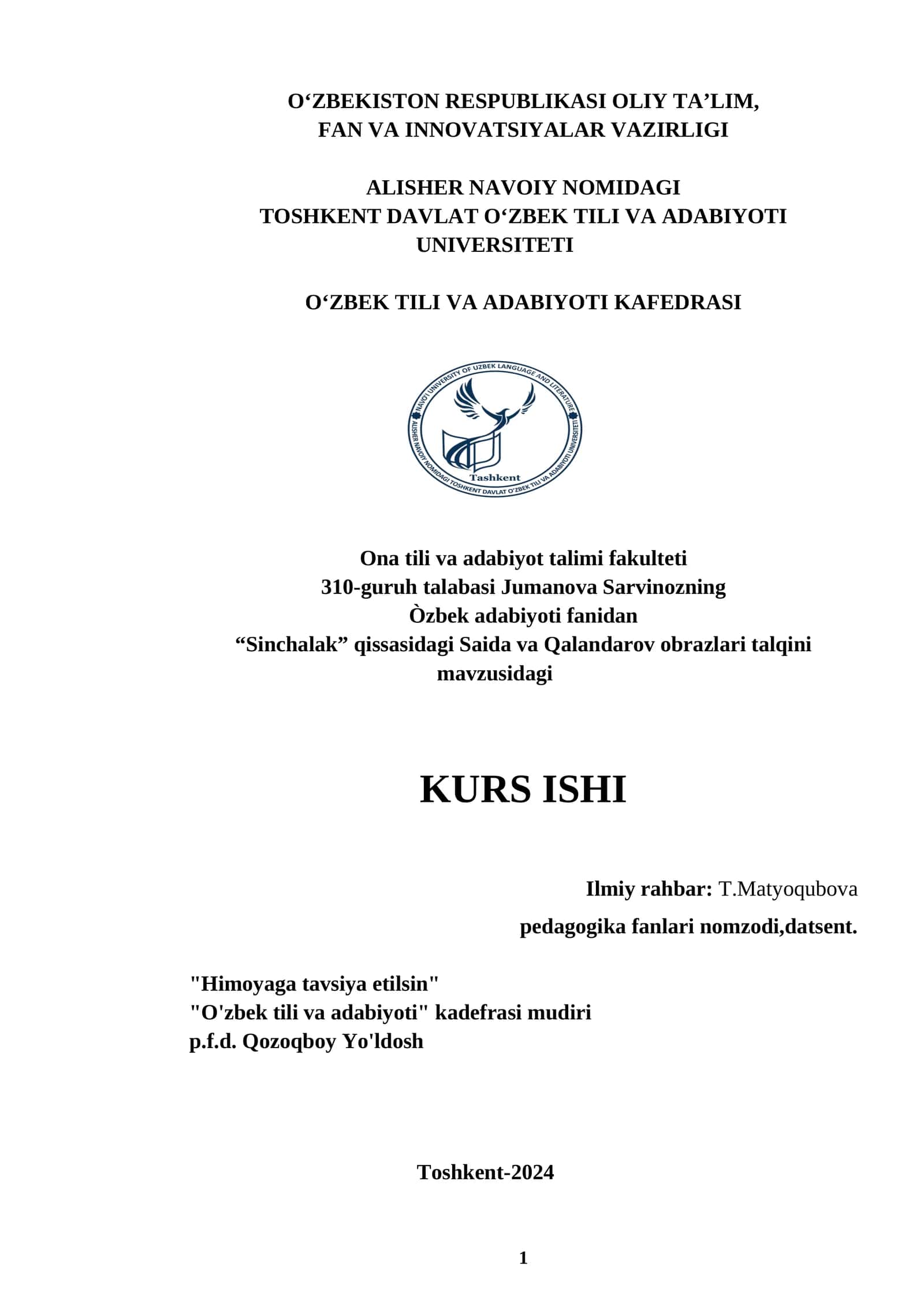 "SINCHALAK"QISSASIDAGI SAIDA VA QALANDAROV OBRAZLARI TALQINI 1