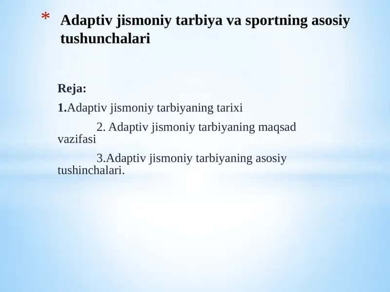 Adaptiv jismoniy tarbiya va sportning asosiy tushunchalari 1