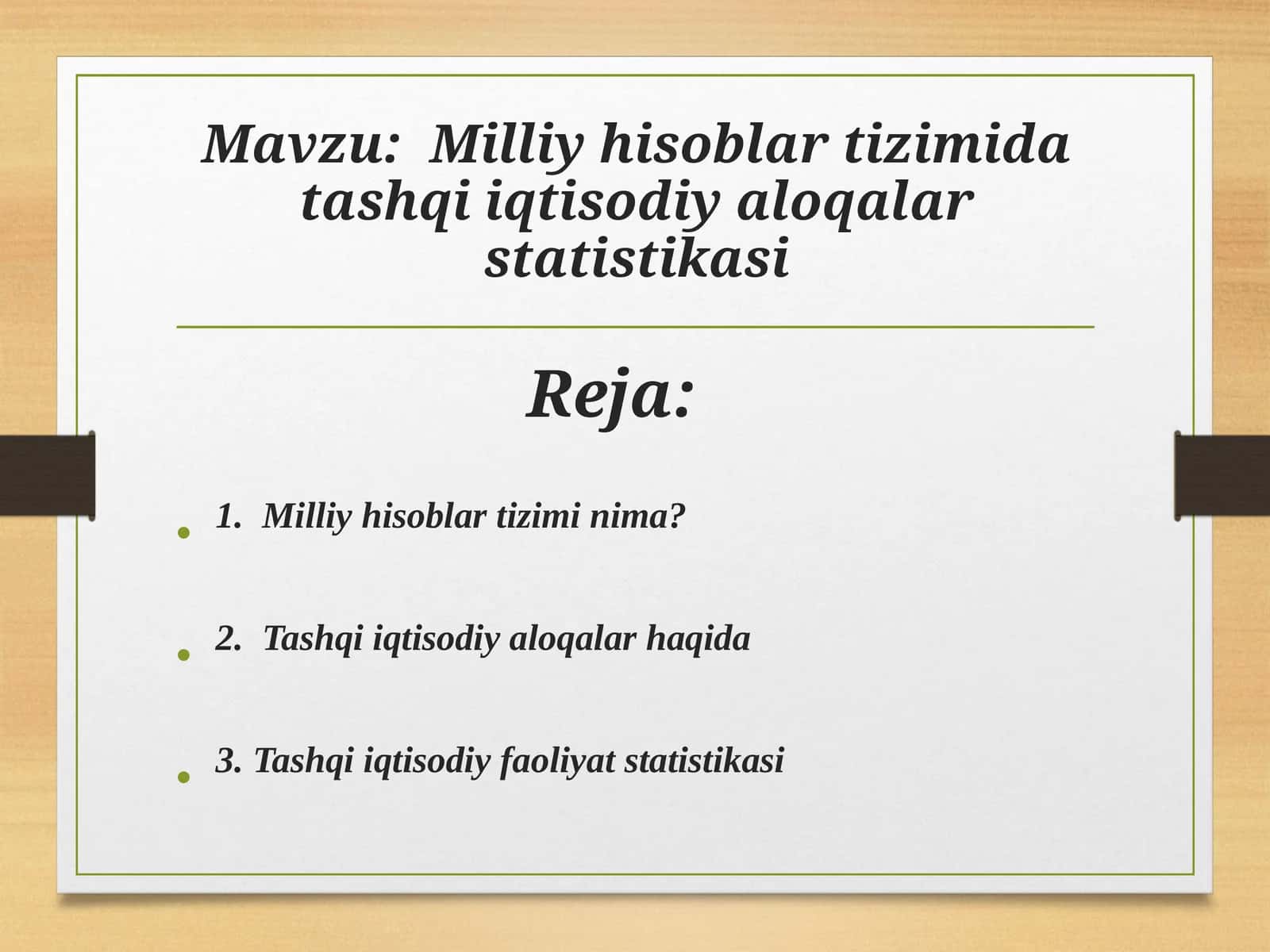 Milliy hisoblar tizimida tashqi iqtisodiy aloqalar statistikasi 1