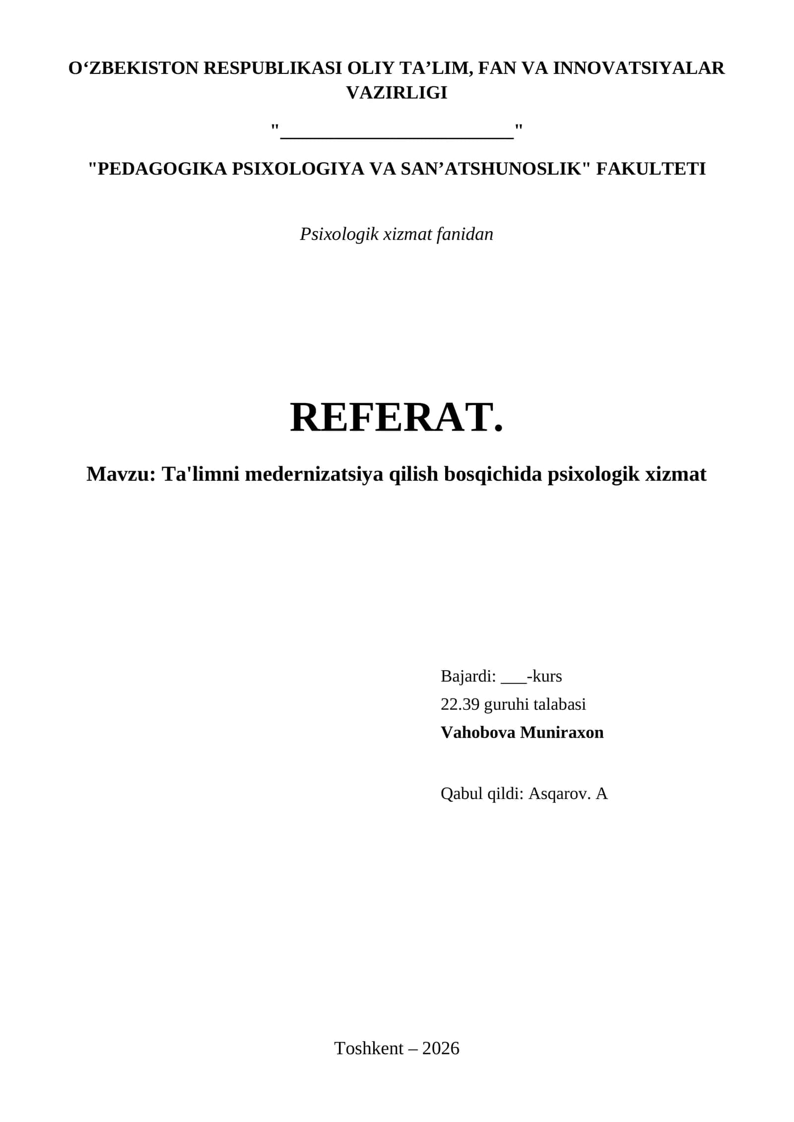 Ta'limni medernizatsiya qilish bosqichida psixologik xizmat 1