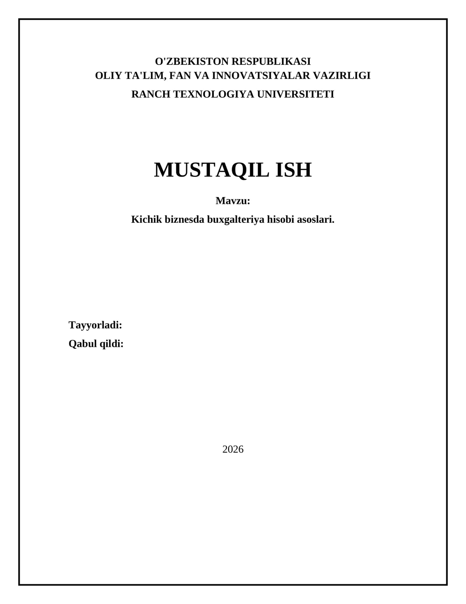 Kichik biznesda buxgalteriya hisobi asoslari 1
