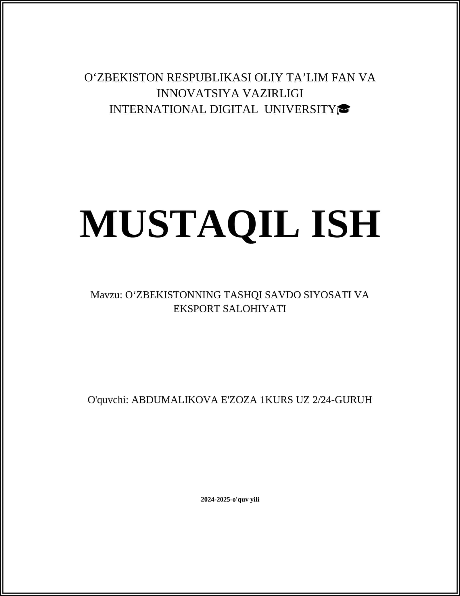 O‘zbekistonning Tashqi Savdo Siyosati va Eksport Salohiyati 1