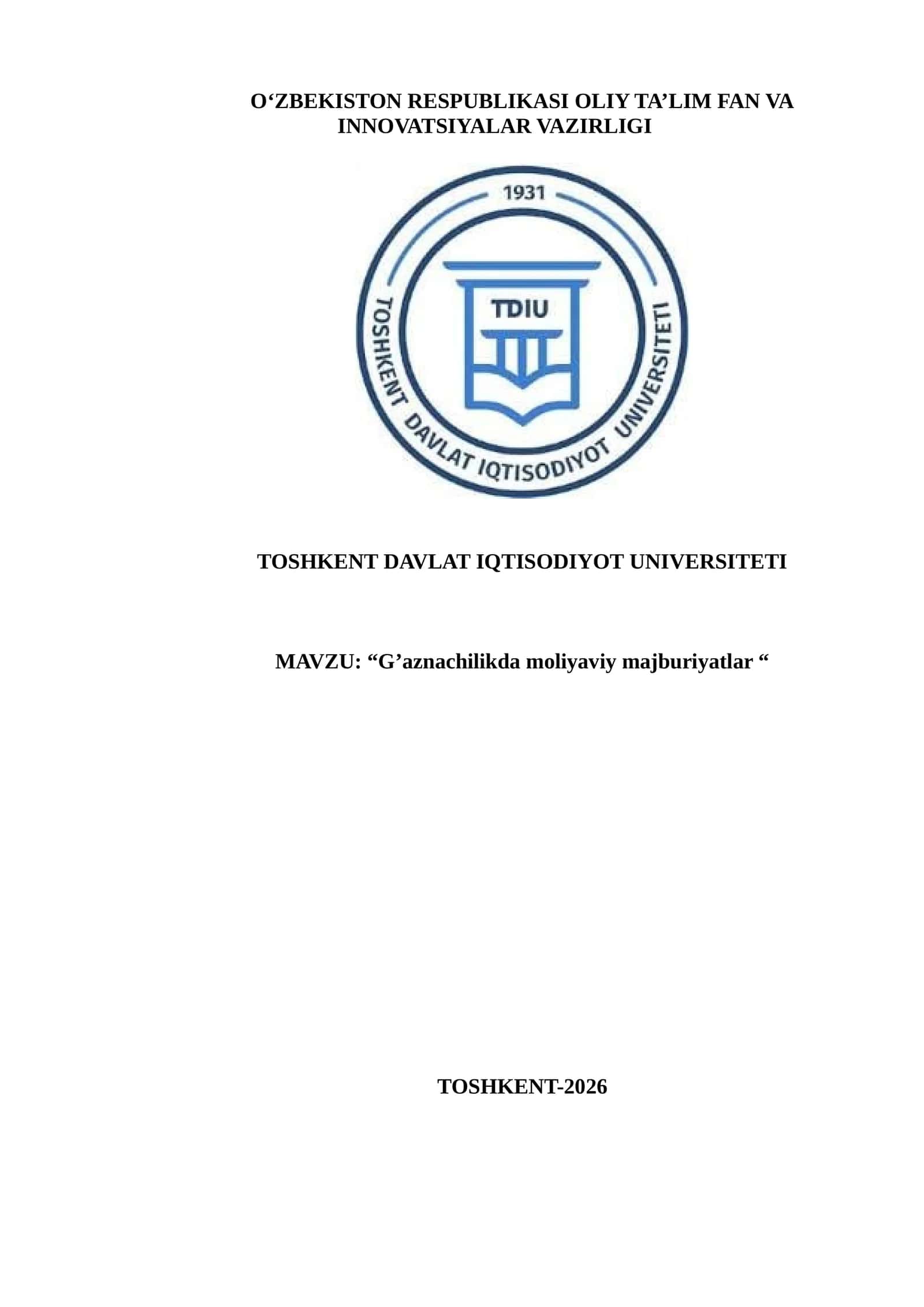 G’aznachilikda moliyaviy majburiyatlar 1