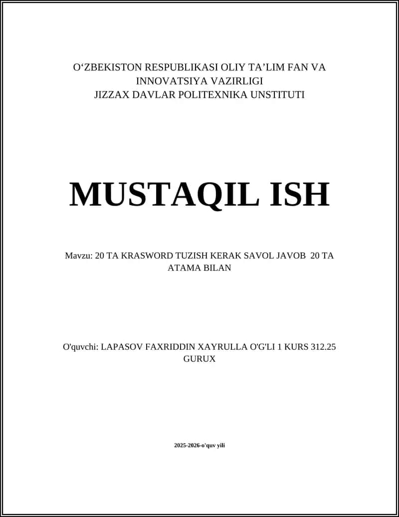 Oziq-ovqat va ichimliklar atamalari krossvordi 1