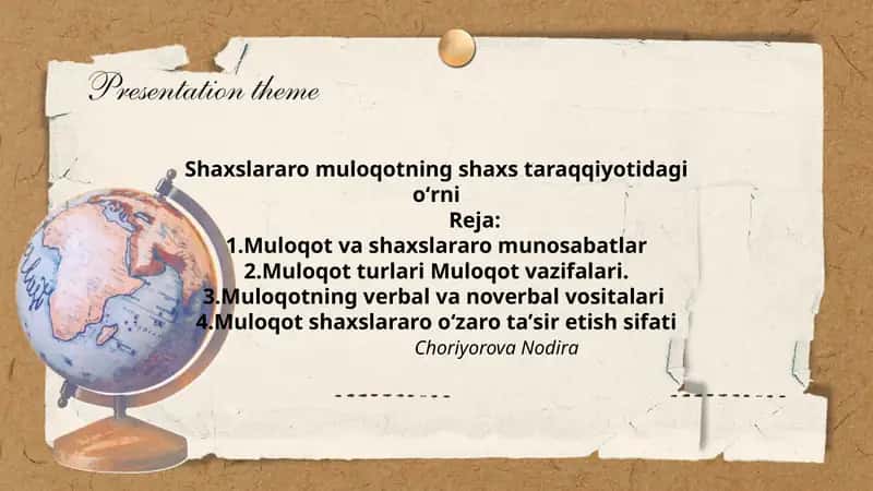 Shaxslararo muloqotning shaxs taraqqiyotidagi oʻrni 1