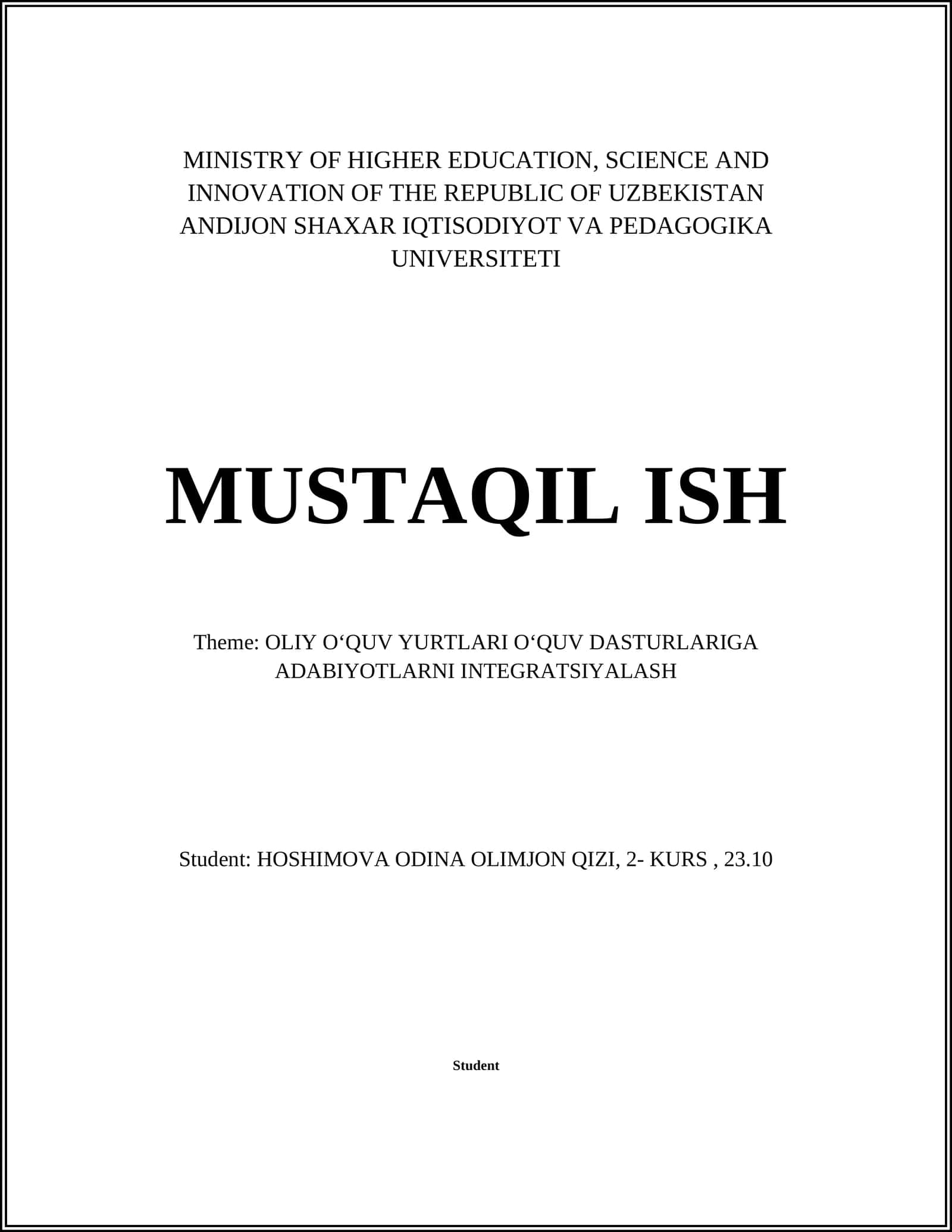 OʻQUV DASTURLARIGA ADABIYOTLARNI INTEGRATSIYALASH 1