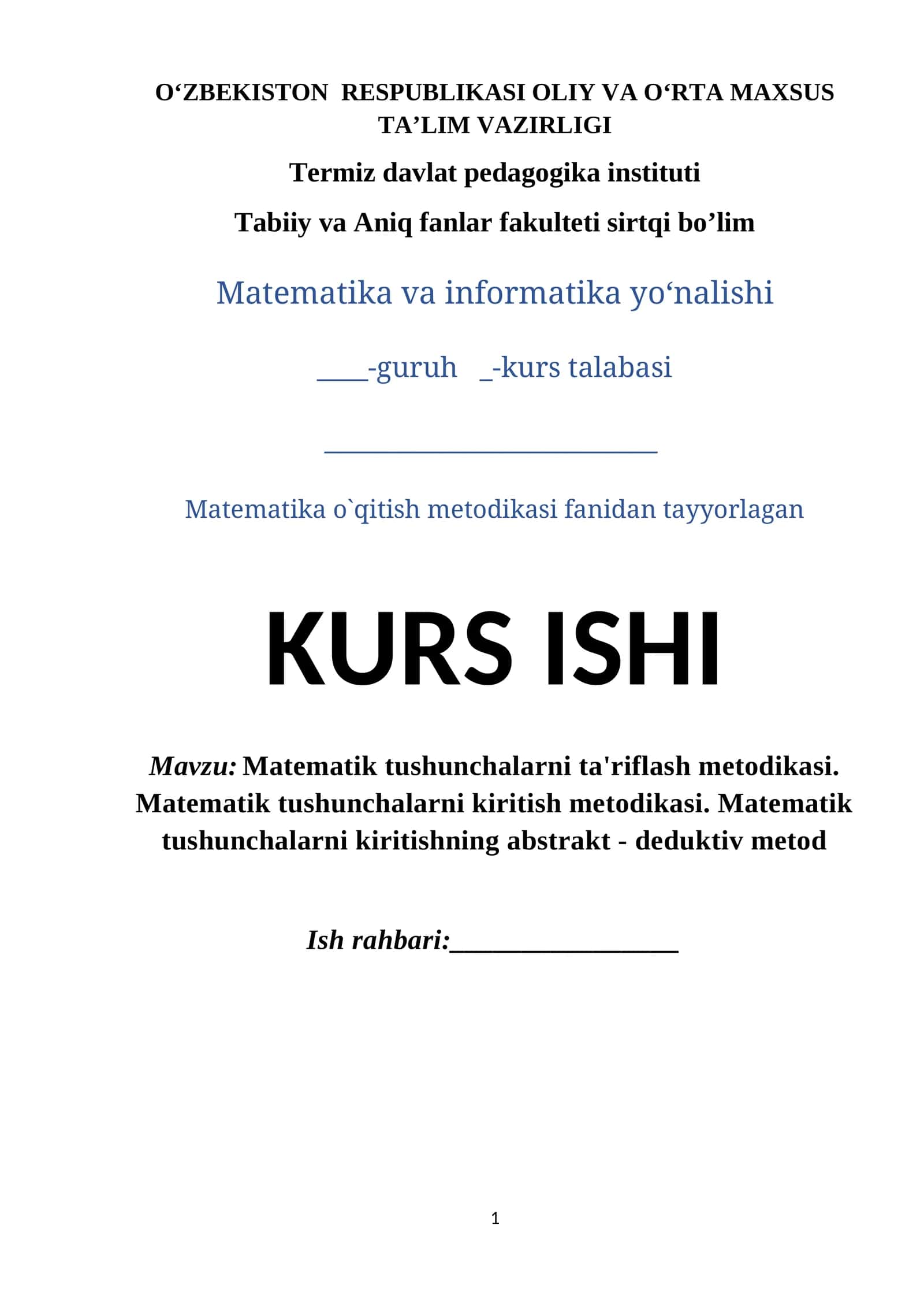 Matematik Tushunchalarni Ta'riflash Metodikasi 1