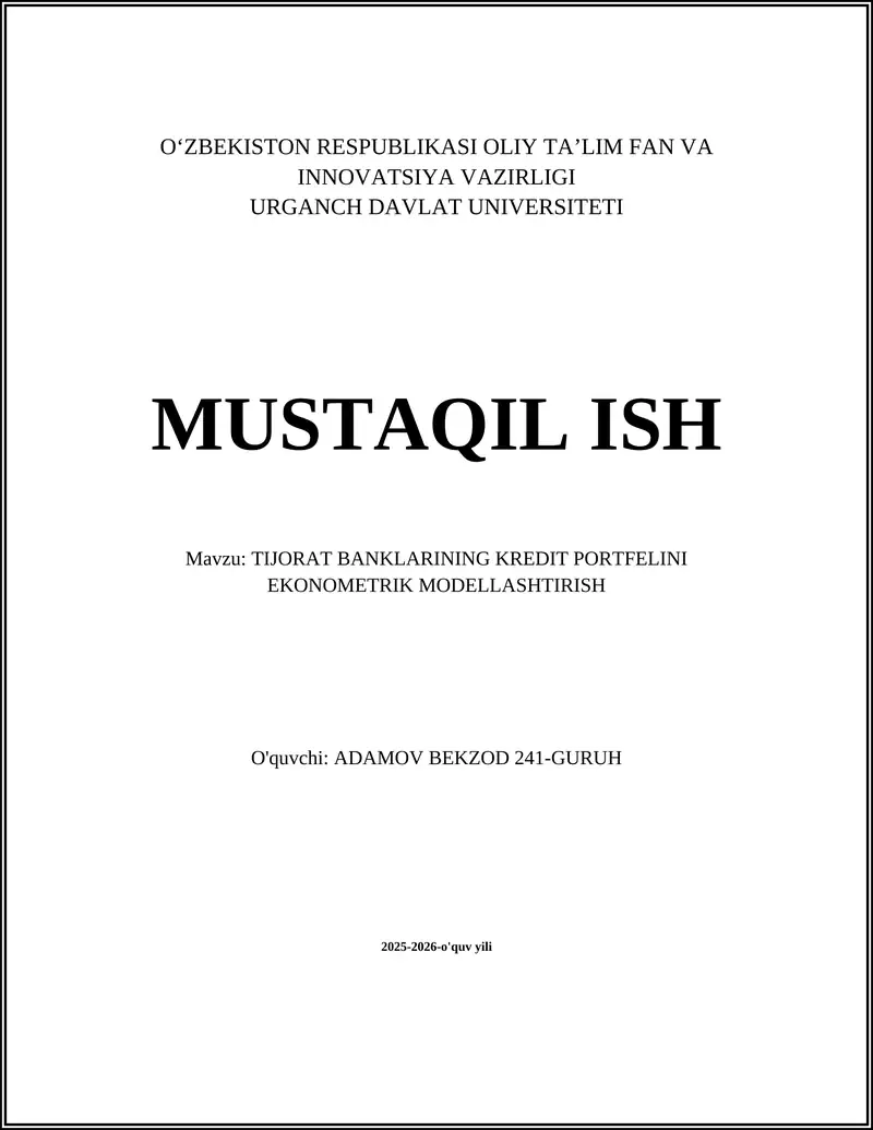 TIJORAT BANKLARINING KREDIT PORTFELINI EKONOMETRIK MODELLASHTIRISH 1