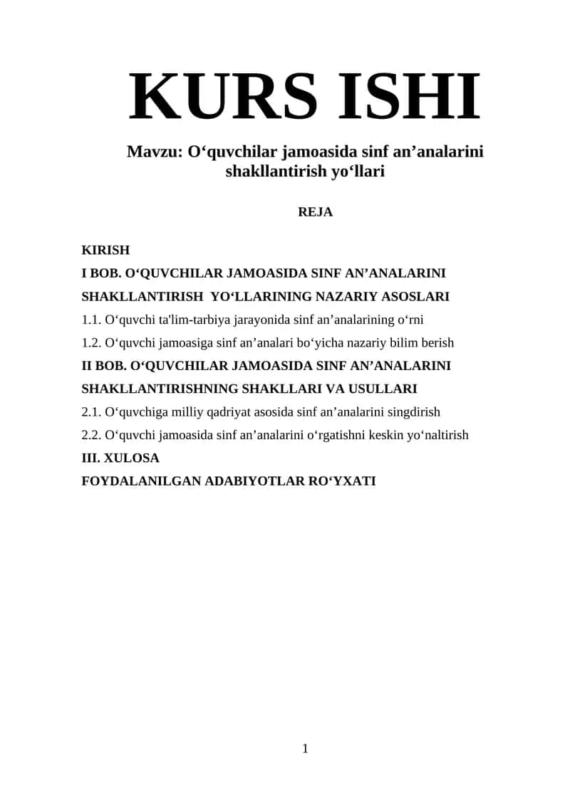 Oʻquvchilar jamoasida sinf anʼanalarini shakllantirish yoʻllari 1