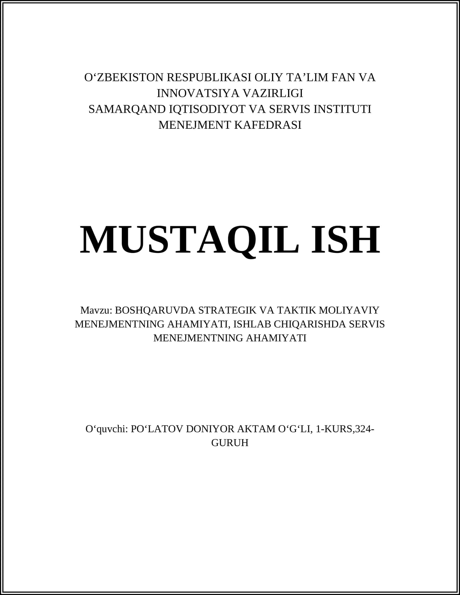 BOSHQARUVDA STRATEGIK VA TAKTIK MOLIYAVIY MENEJMENTNING AHAMIYATI 1