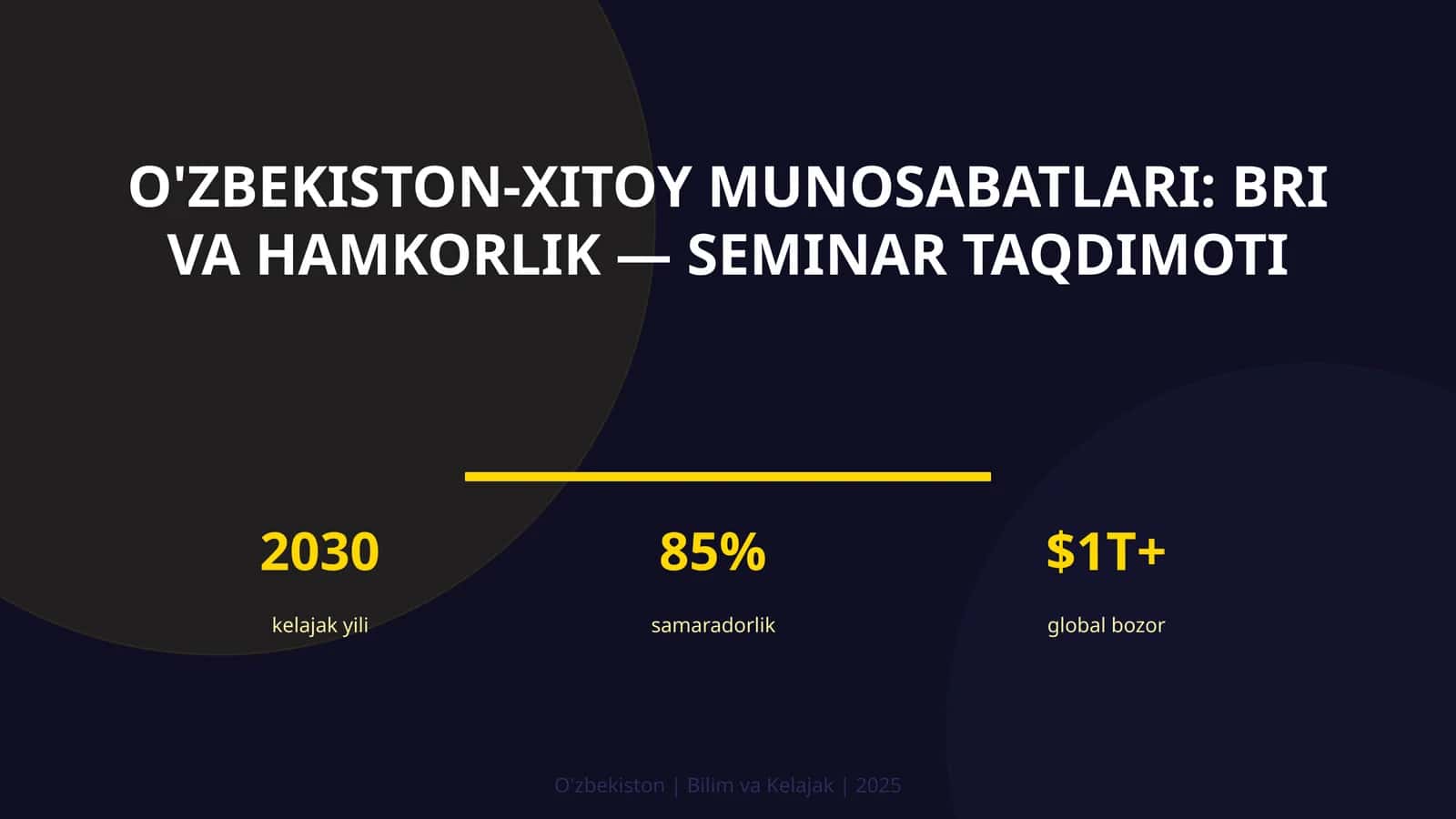 O'zbekiston-Xitoy munosabatlari: BRI va hamkorlik — seminar taqdimoti 1
