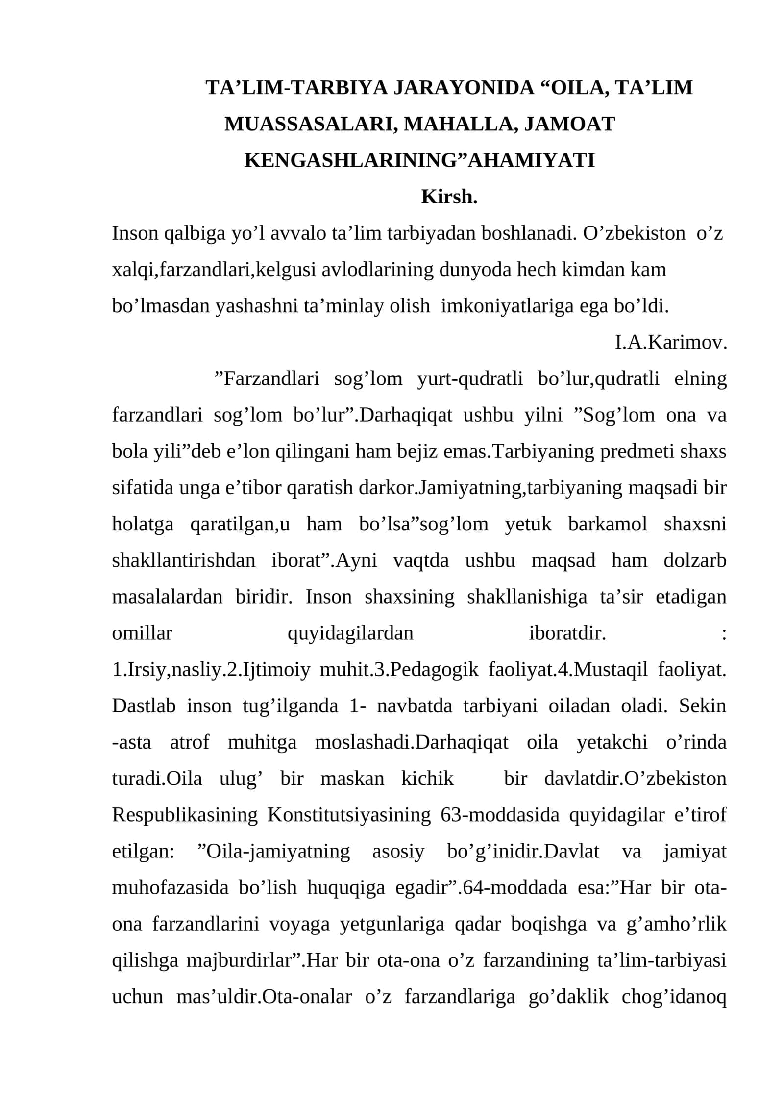 TA’LIM-TARBIYA JARAYONIDA “OILA, TA’LIM MUASSASALARI, MAHALLA, JAMOAT KENGASHLARINING”AHAMIYATI 1