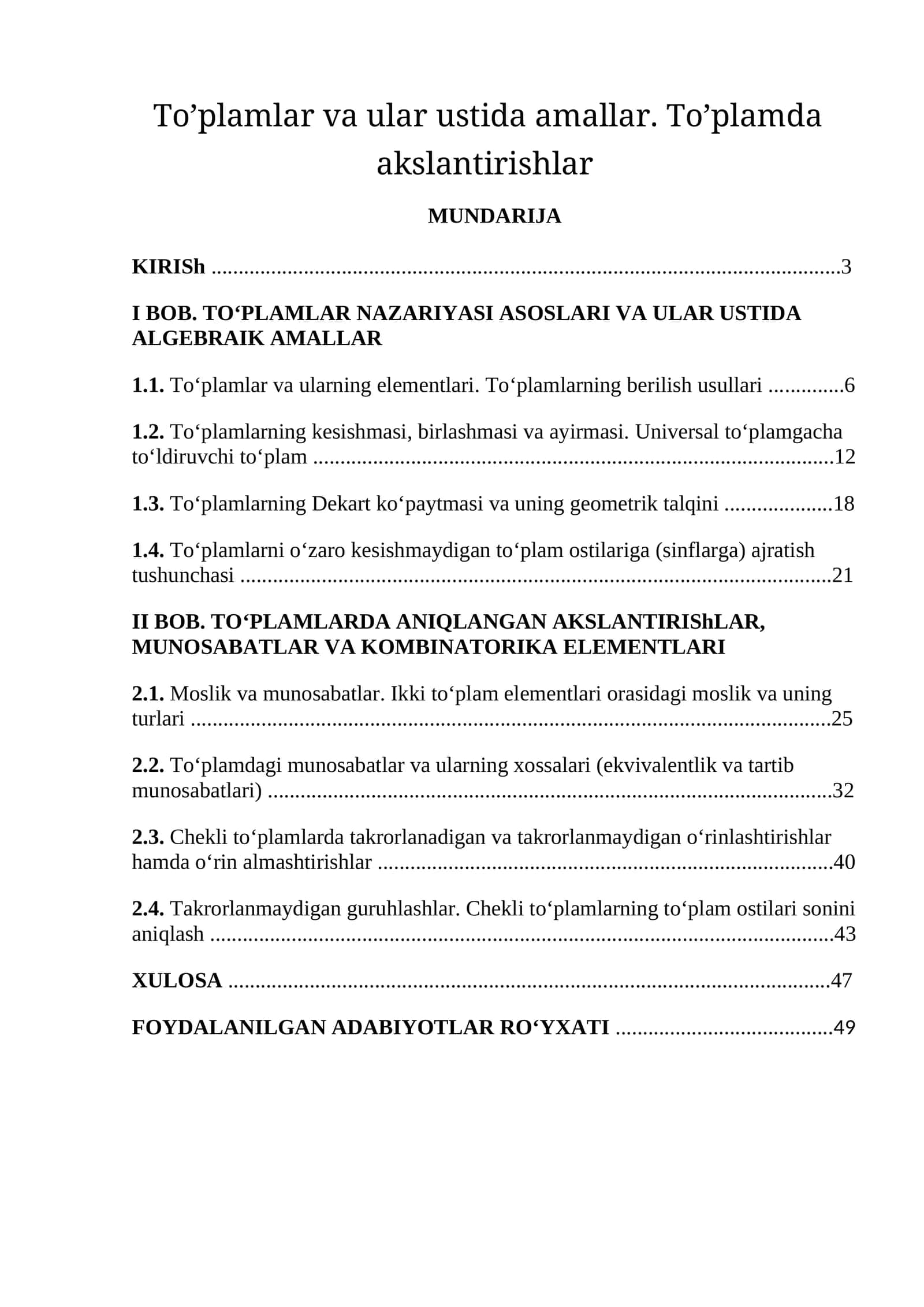To‘plamlar va ular ustida amallar 1