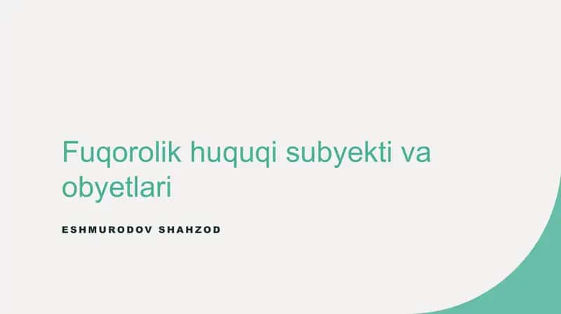 Fuqorolik huquqi subyekti va obyetlari 1