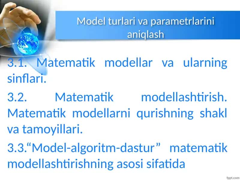 Model turlari va parametrlarini aniqlash 1