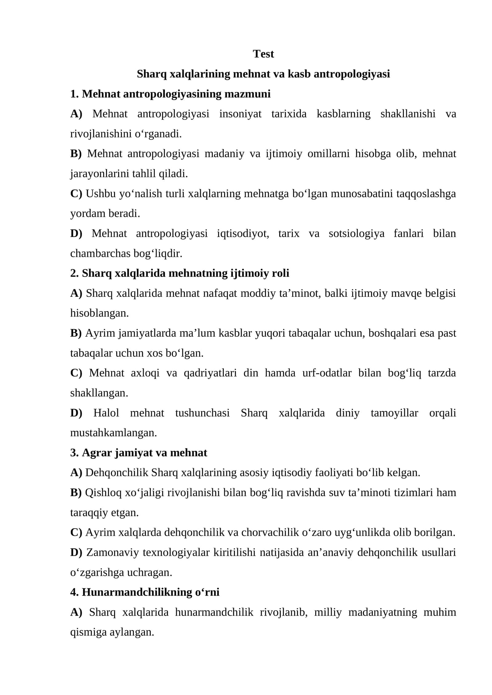 Sharq xalqlarining mehnat va kasb antropologiyasi 1