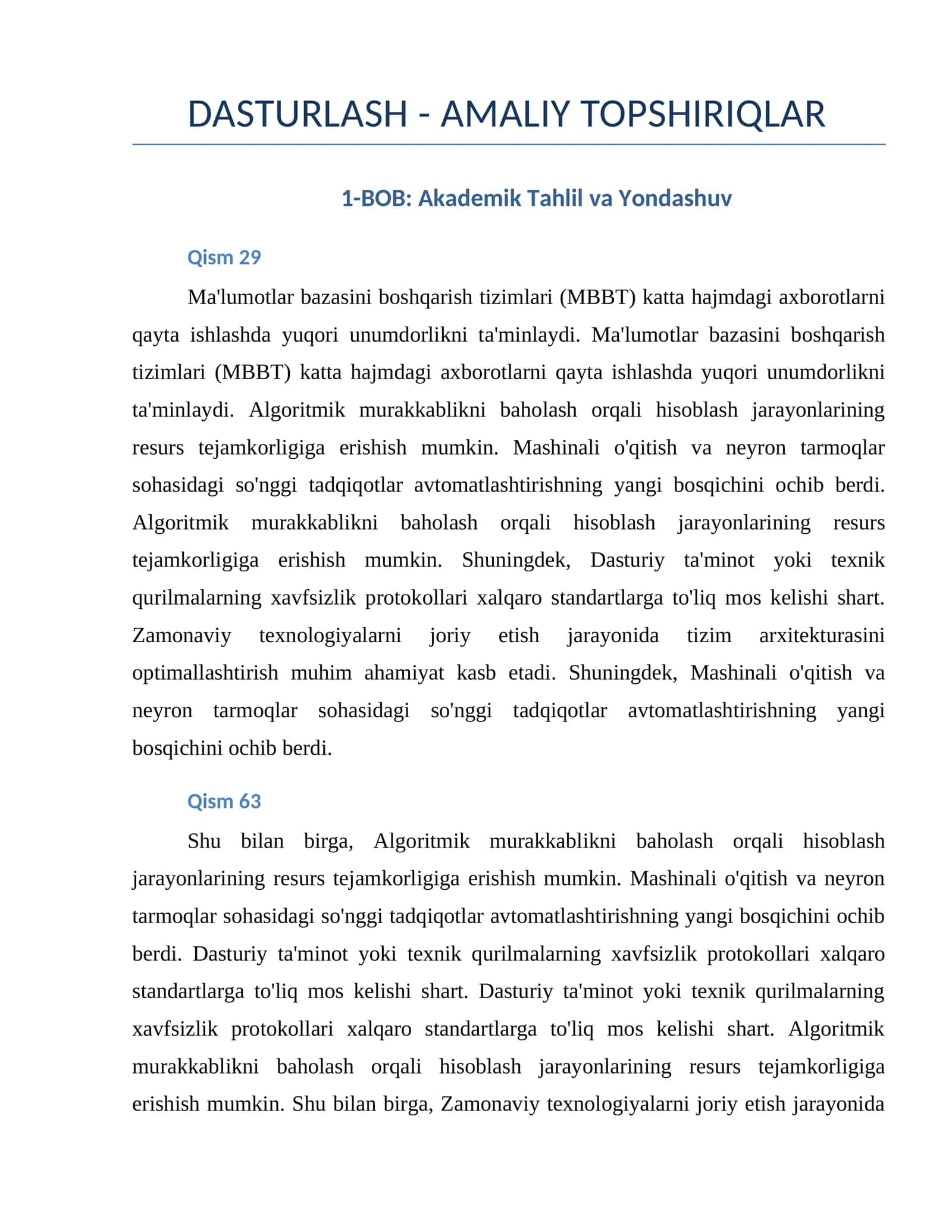 DASTURLASH - AMALIY TOPSHIRIQLAR 1