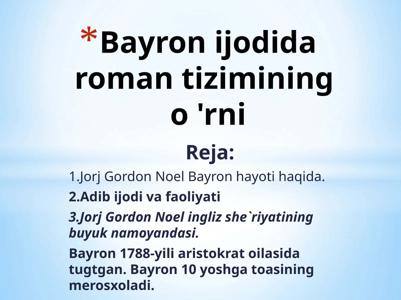 Bayron ijodida roman tizimining o 'rni 1