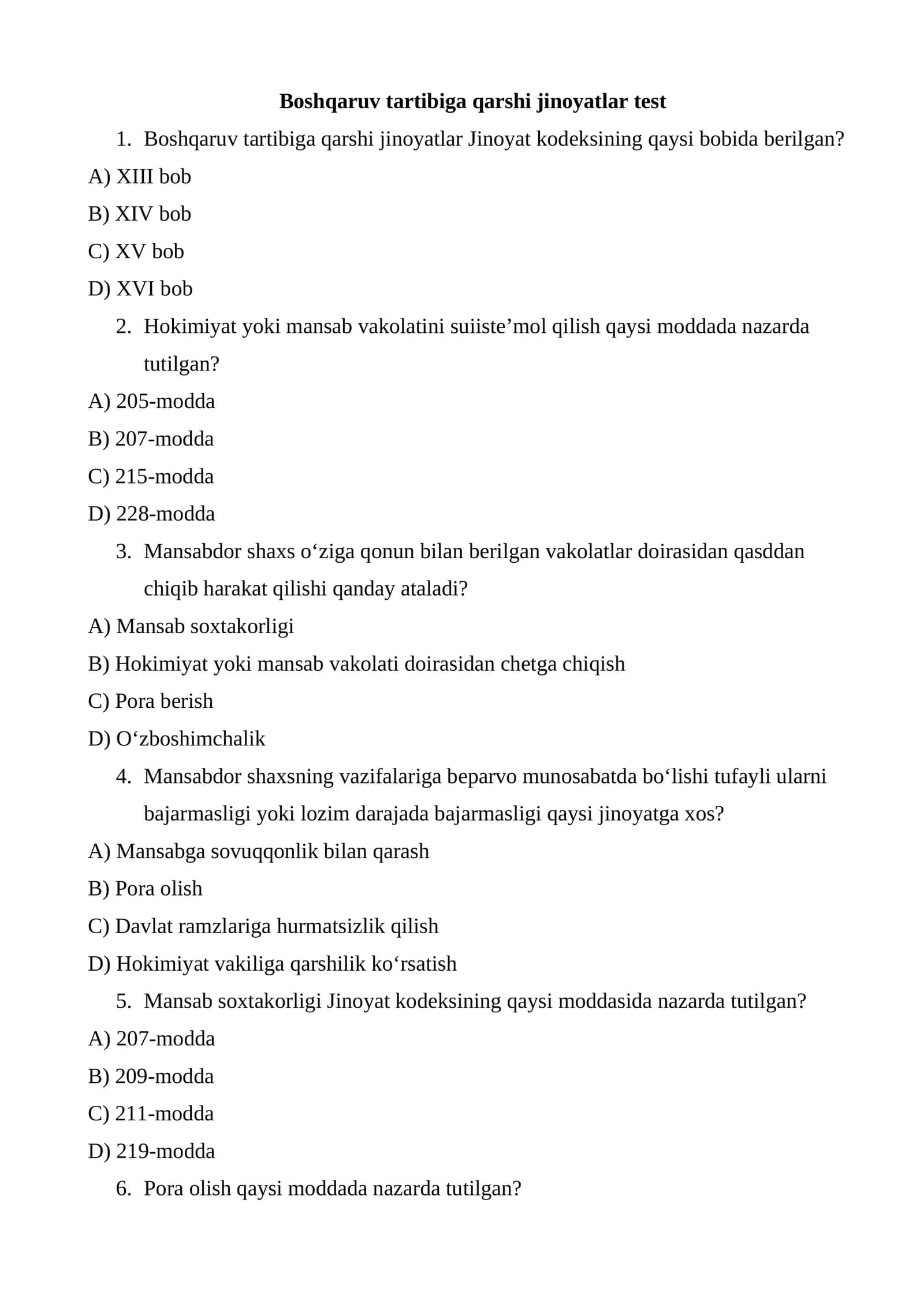 Boshqaruv tartibiga qarshi jinoyatlar test 1