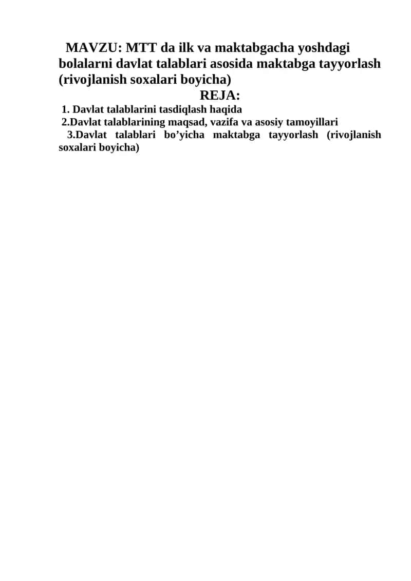 O‘zbekiston Respublikasining Ilk va Maktabgacha Yoshdagi Bolalar Rivojlanishiga Qo‘yiladigan Davlat Talablari 1