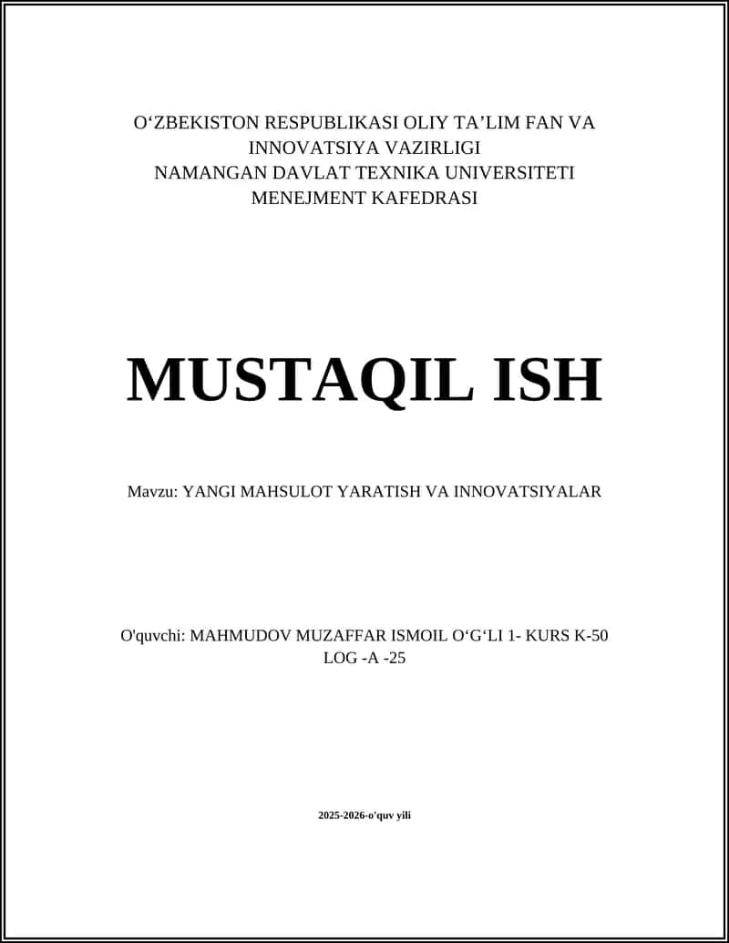 Yangi mahsulot gʻoyasini yaratish va validatsiya qilish 1