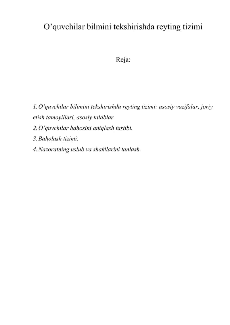 O’quvchilar bilmini tekshirishda reyting tizimi. 1