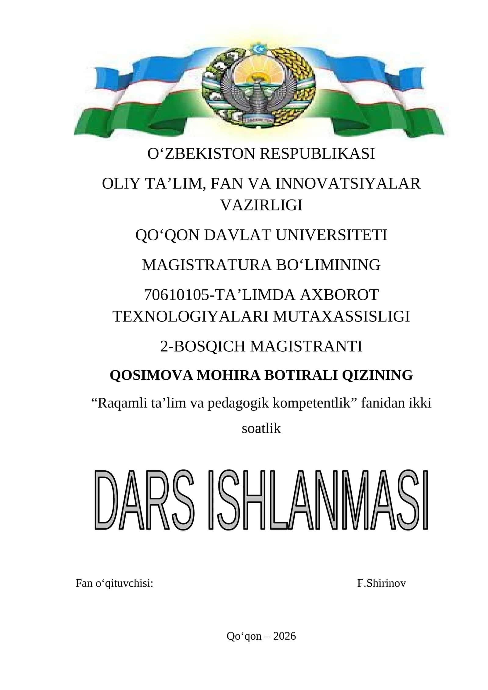Raqamli texnologiyalar va ularning imkoniyatlaridan foydalanish mavzusida dars ishlanmasi 1