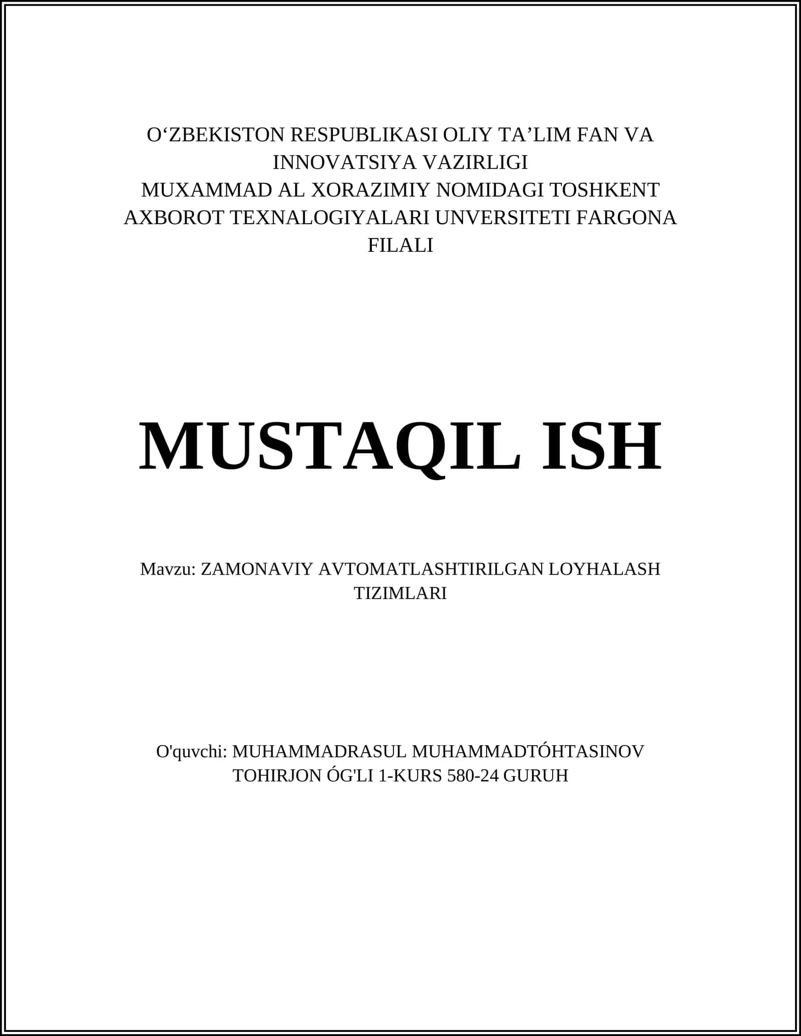 Zamonaviy avtomatlashtirilgan loyhalash tizimlari 1