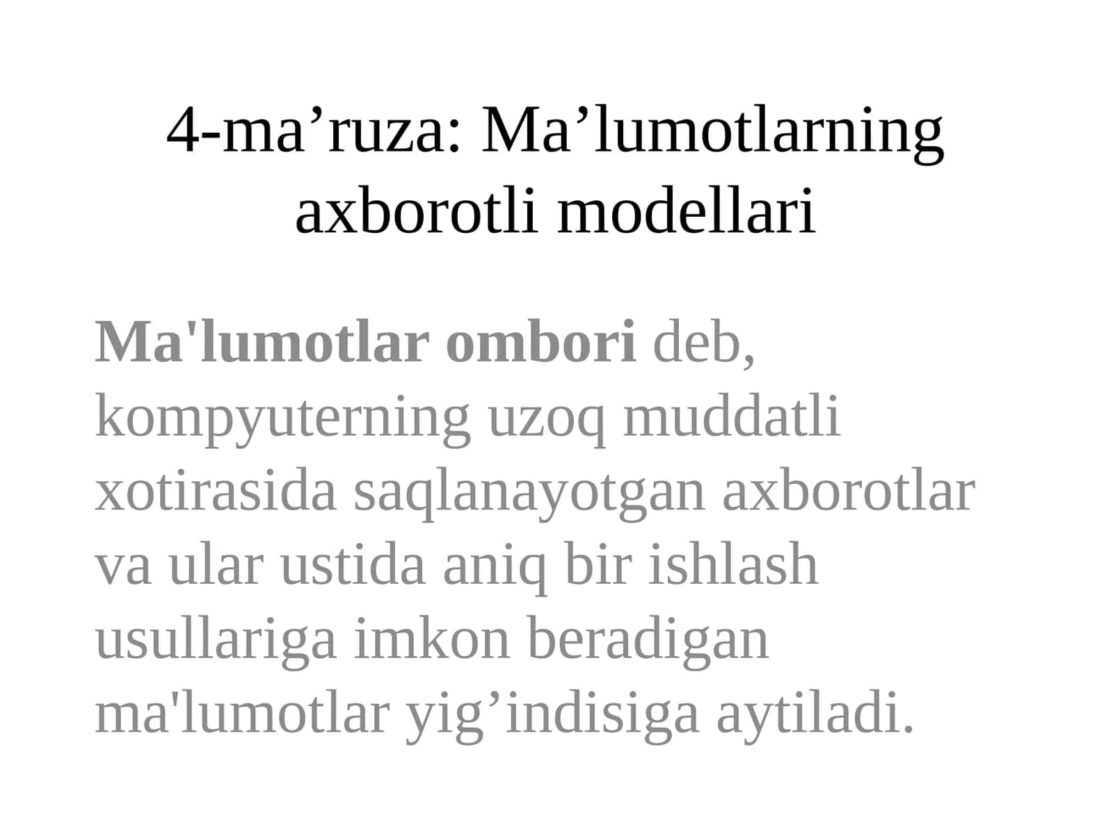 Ma’lumotlarning axborotli modellari 1