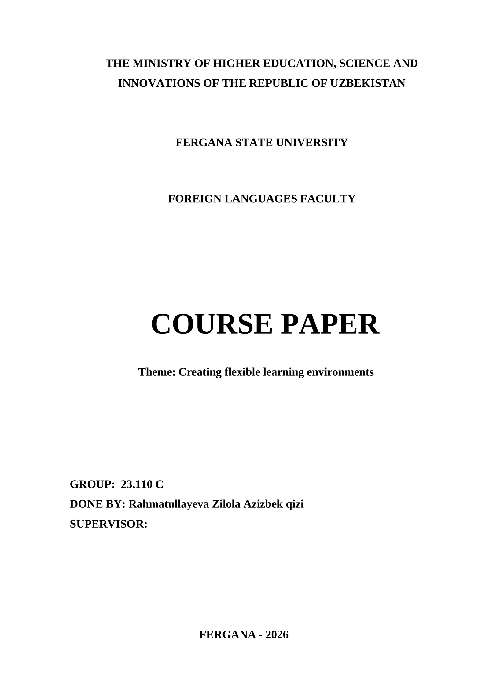 Course Paper on Creating Flexible Learning Environments 1