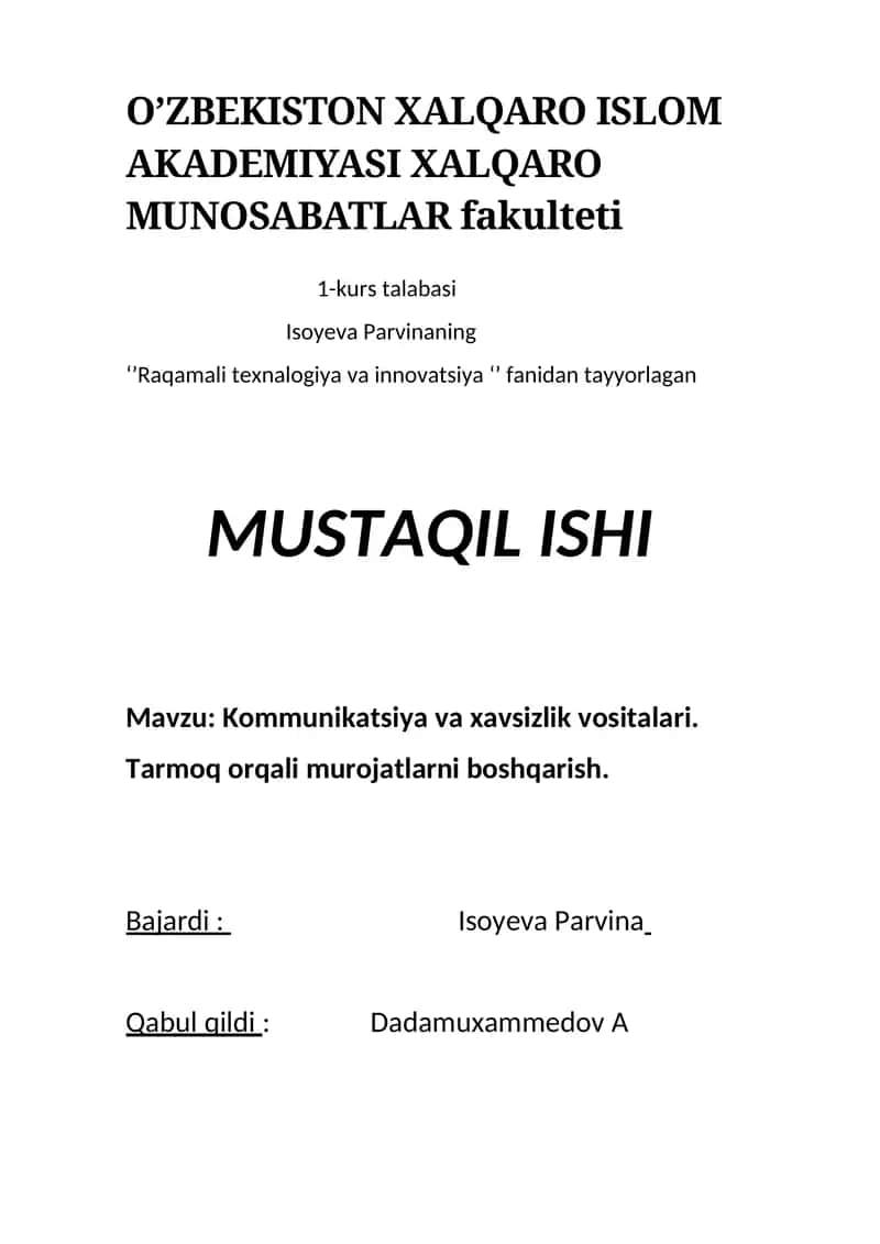 Kommunikatsiya va xavsizlik vositalari 1
