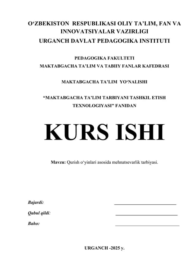 "MAKTABGACHA TA’LIM TARBIYANI TASHKIL ETISH TEXNOLOGIYASI" 1