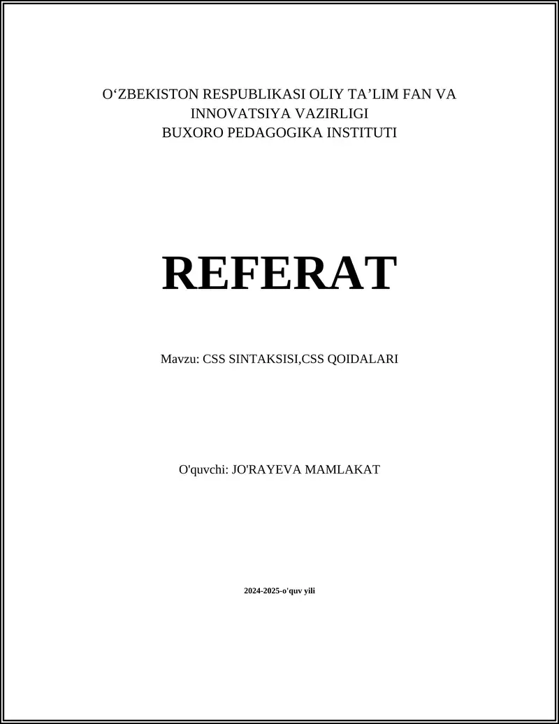CSS SINTAKSISI,CSS QOIDALARI 1