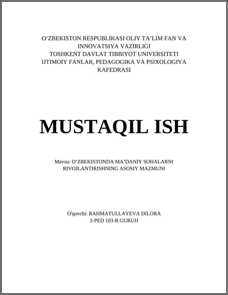 O'ZBEKISTONDA MA’DANIY SOHALARNI RIVOJLANTIRISHNING ASOSIY MAZMUNI 1