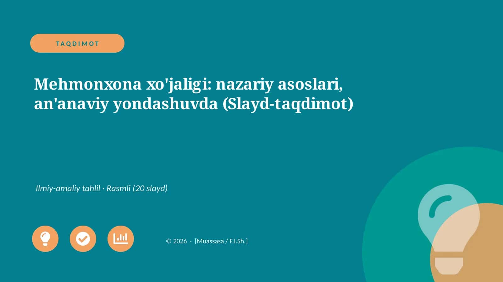 Mehmonxona xo'jaligi: nazariy asoslari, an'anaviy yondashuvda (Slayd-taqdimot) 1