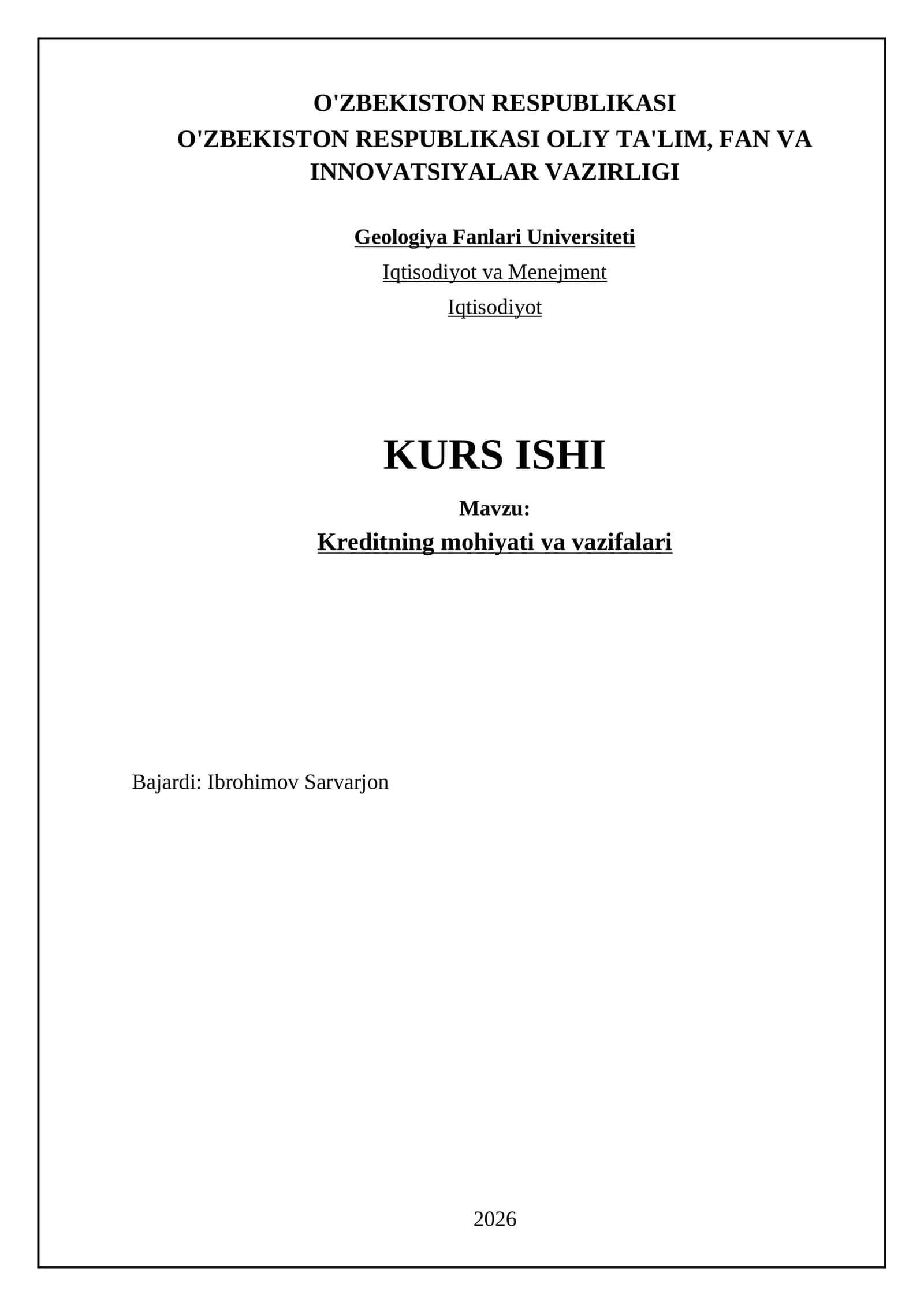 Kreditning mohiyati va vazifalari 1