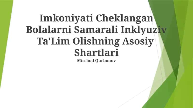 Imkoniyati Cheklangan Bolalarni Samarali Inklyuziv Ta'Lim Olishning Asosiy Shartlari 1