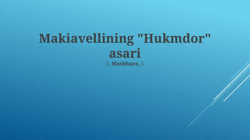 Makiavellining "Hukmdor" asari 1